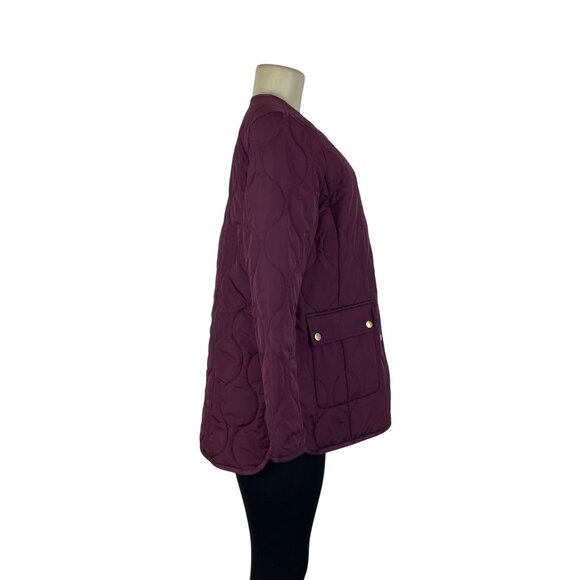 Talbots Womens Burgundy Quilted Jacket With Gold Snap Buttons Petite Size SP - Picture 2 of 6